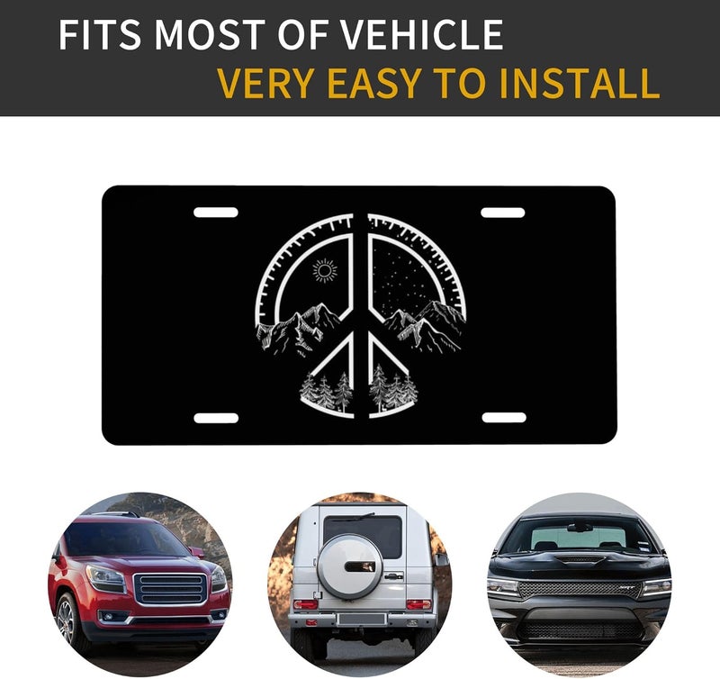 CTVSLFU Front License Plate Cover – Aluminum Metal Car Accessory, Rust-Proof Novelty Vanity Tag Decor for Men & Women, 6x12 with 4 Holes - Black White Peace Mountain 013 - Image 4
